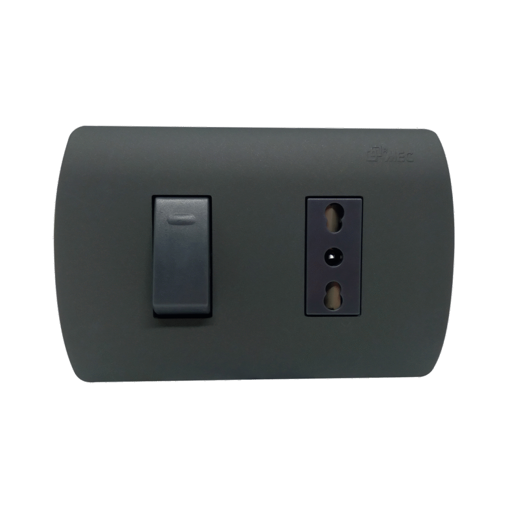 Placa Armada – Interruptor 9/12 + Tomacorriente Bipaso 16A Aris Pro